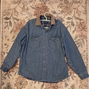 Club Room Charter Club Button Up Jean Jacket Plaid Flannel Lining Denim